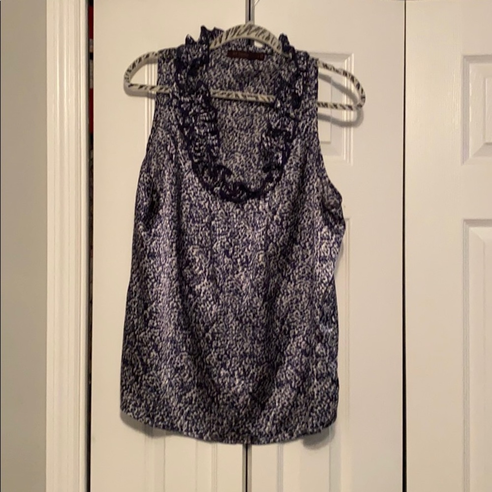 Silky Sleeveless blue and white Dress Shirt